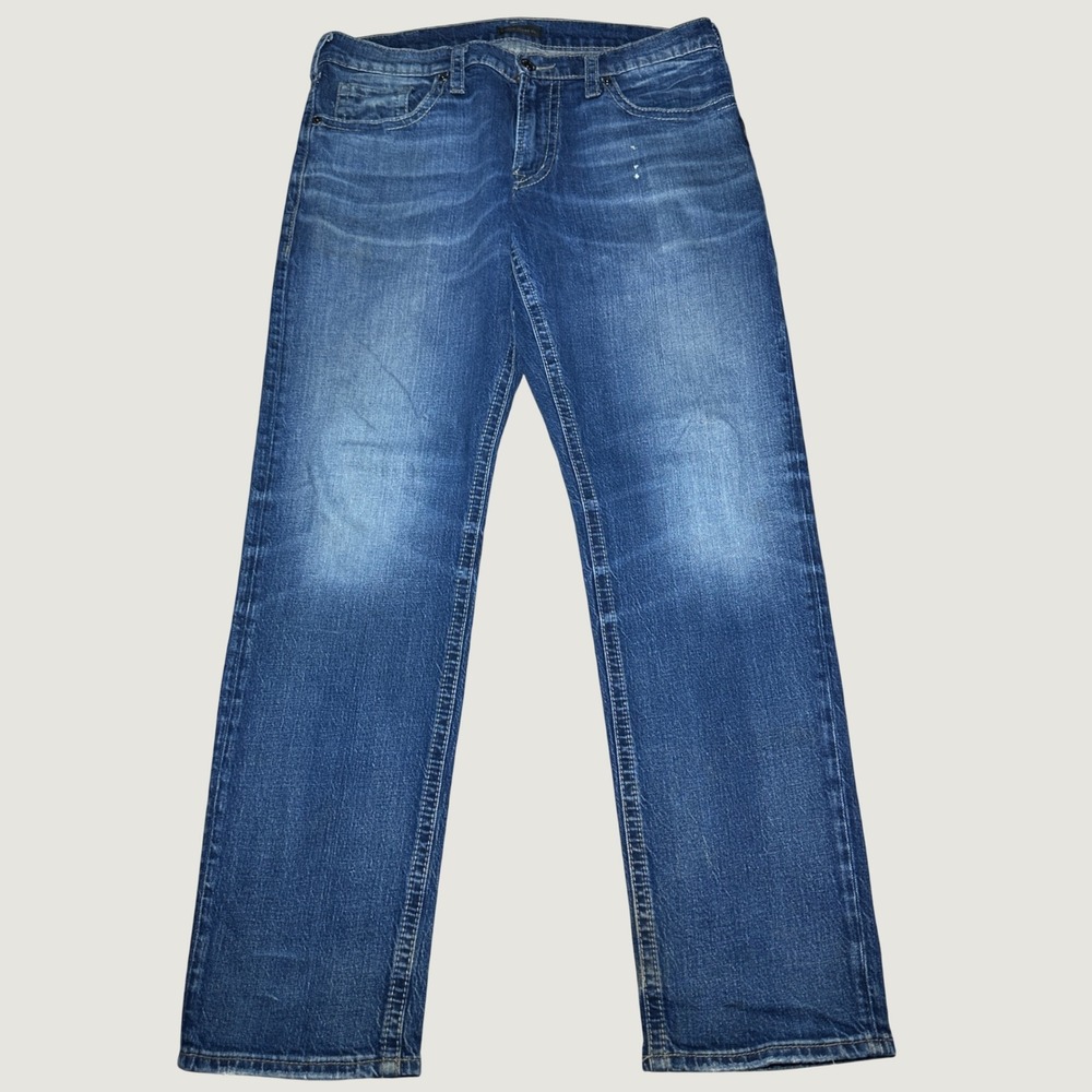 Silver Jeans Co Eddie Jeans Mens 32x32 Whiskered Straight Fit Medium Wash Blue